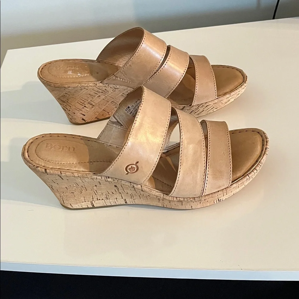 Born Tan Leather Wedge Sandals Size‎ 11 M